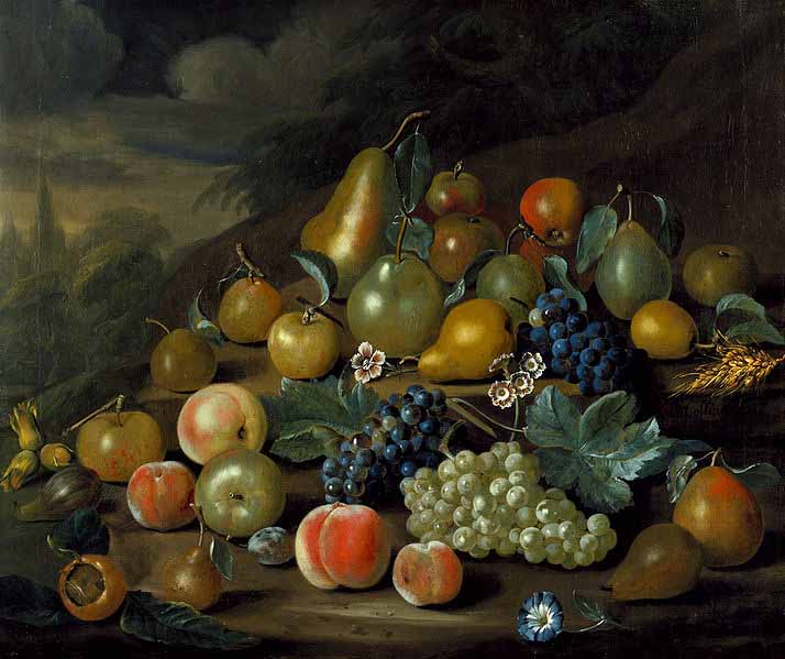 Charles Collins A Still Life of Pears, Peaches and Grapes